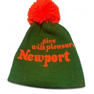 Vintage Newport Cigarettes Promo Knit Cap, Beanie "Alive With Pleasure" Pom Hat